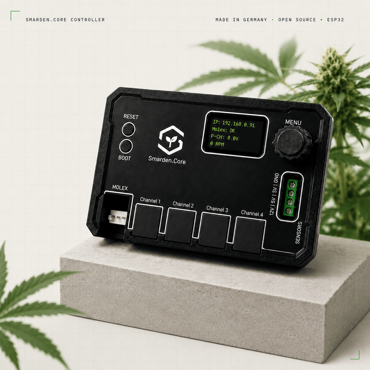 Smarden Core – Smart Grow Controller mit OLED-Display und 4 Kanälen